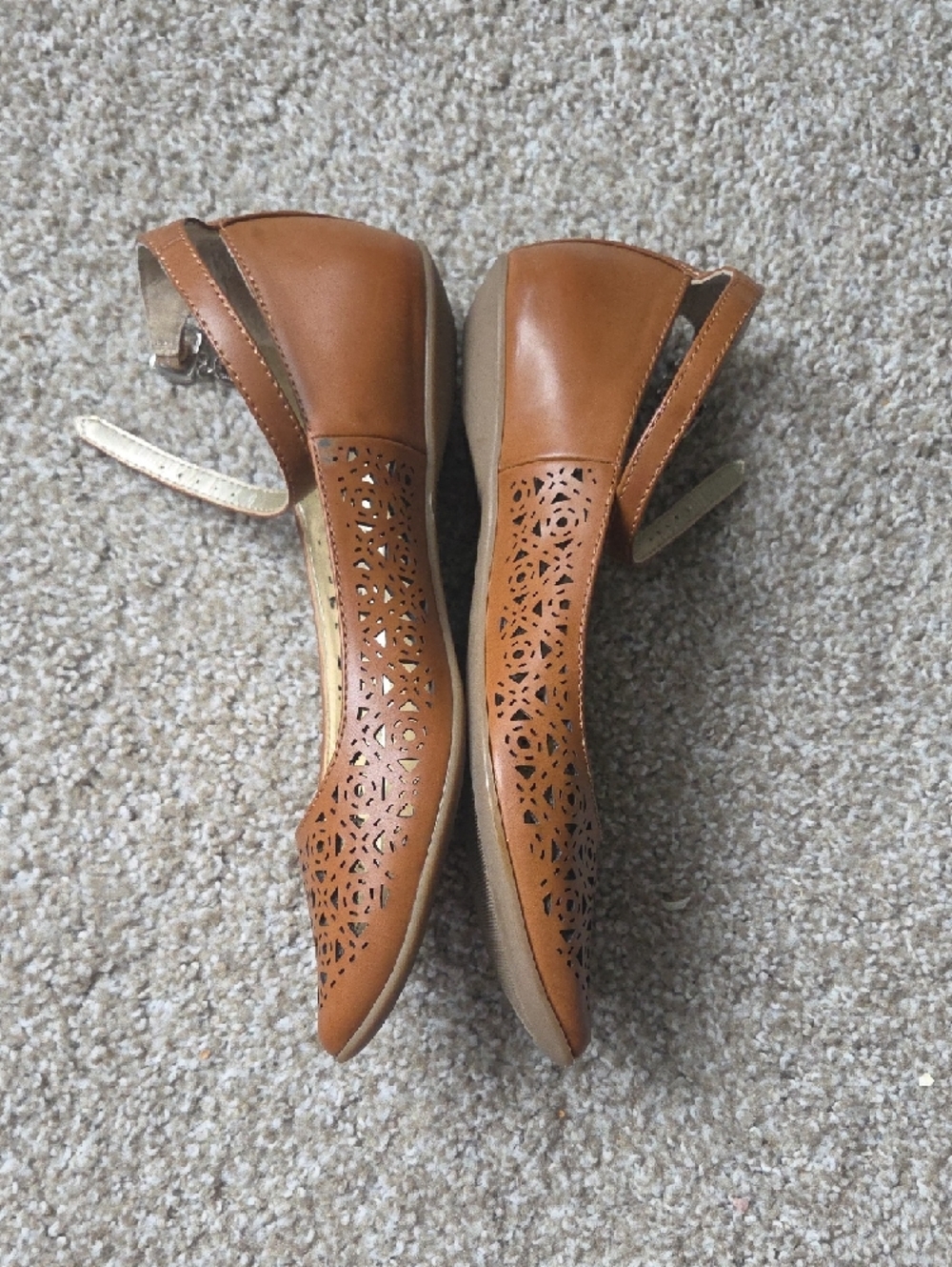 BCBGeneration Tan Laser-Cut Pointed Mary Jane Flats - Picture 2 of 10